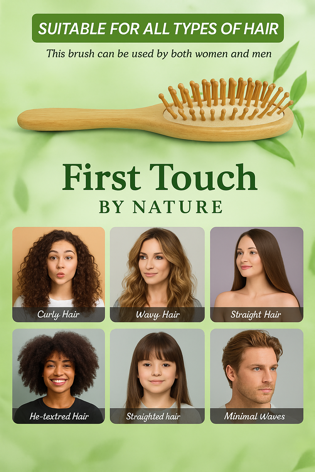 🌿 Premium Bamboo Hair Brush with Ergonomic Handle – Eco-Friendly & Comfortable