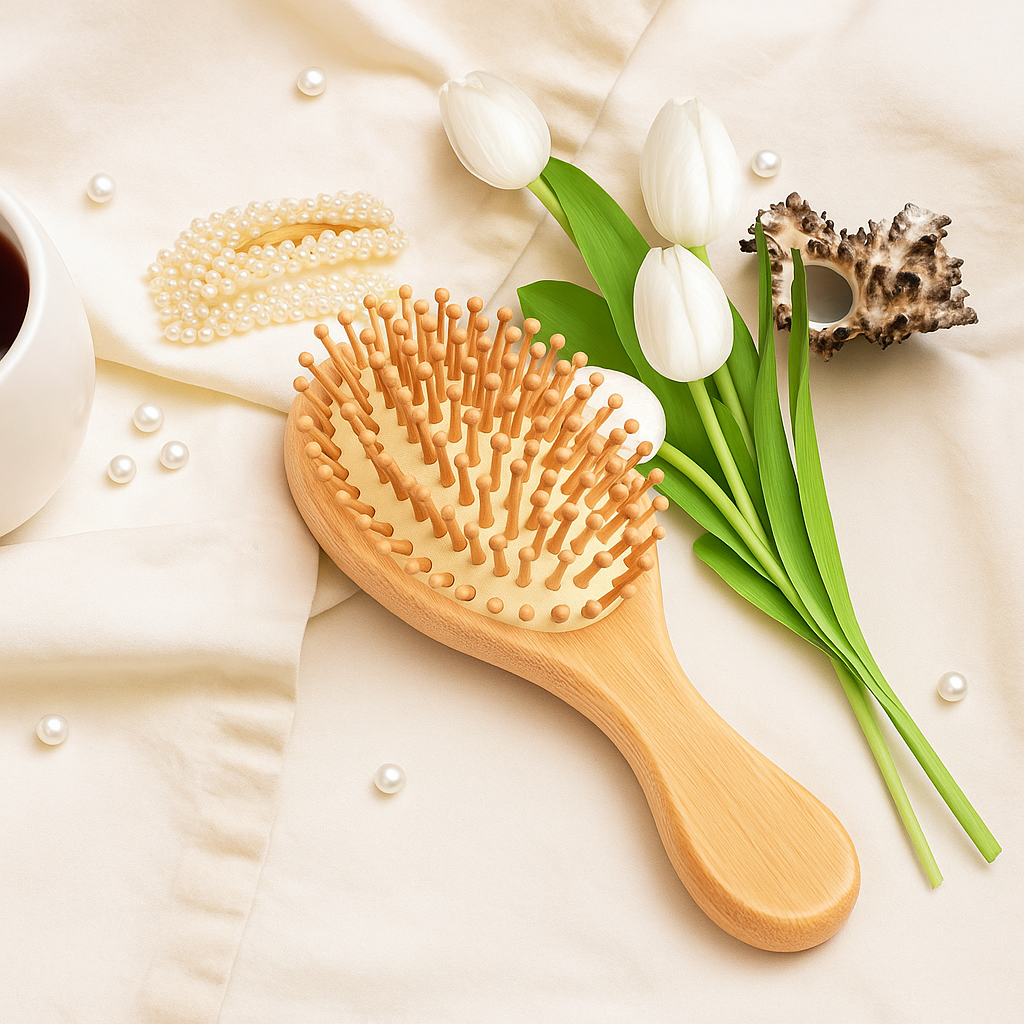 🌿 Premium Bamboo Hair Brush with Ergonomic Handle – Eco-Friendly & Comfortable