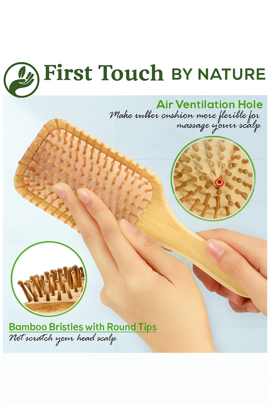 🌿 Eco-Friendly Bamboo Paddle Hair Brush – Gentle Detangling & Scalp Massage