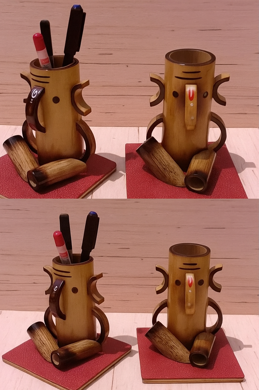 🌿 Handmade Bamboo Elephant Pen Stand – Eco-Friendly Desk Organizer