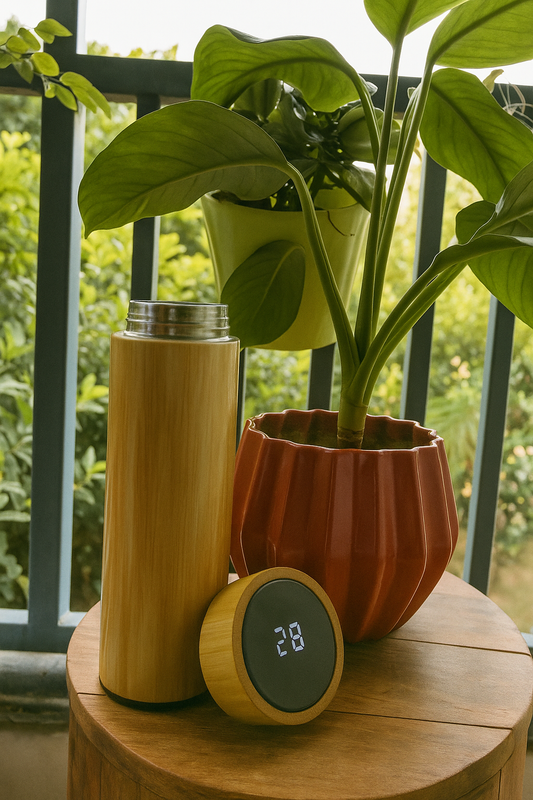 🌿 Premium Bamboo Thermos Bottle with Smart LED Temperature Display