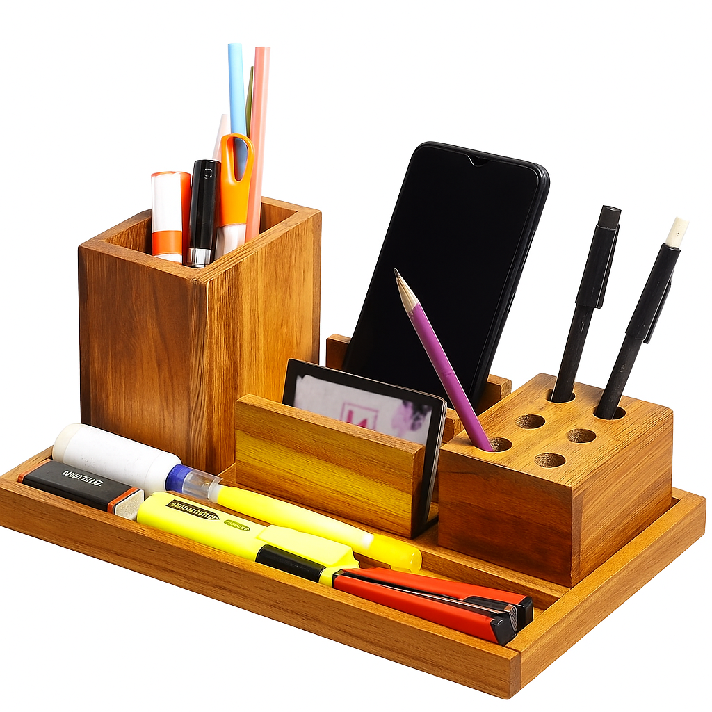 Premium Handmade Bamboo Desk Organizer