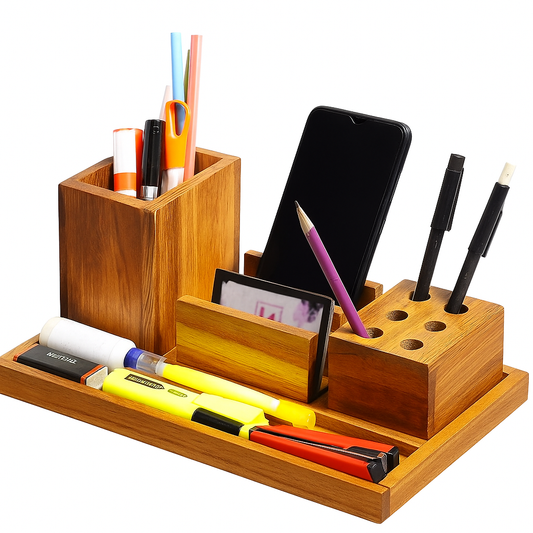 Premium Handmade Bamboo Desk Organizer