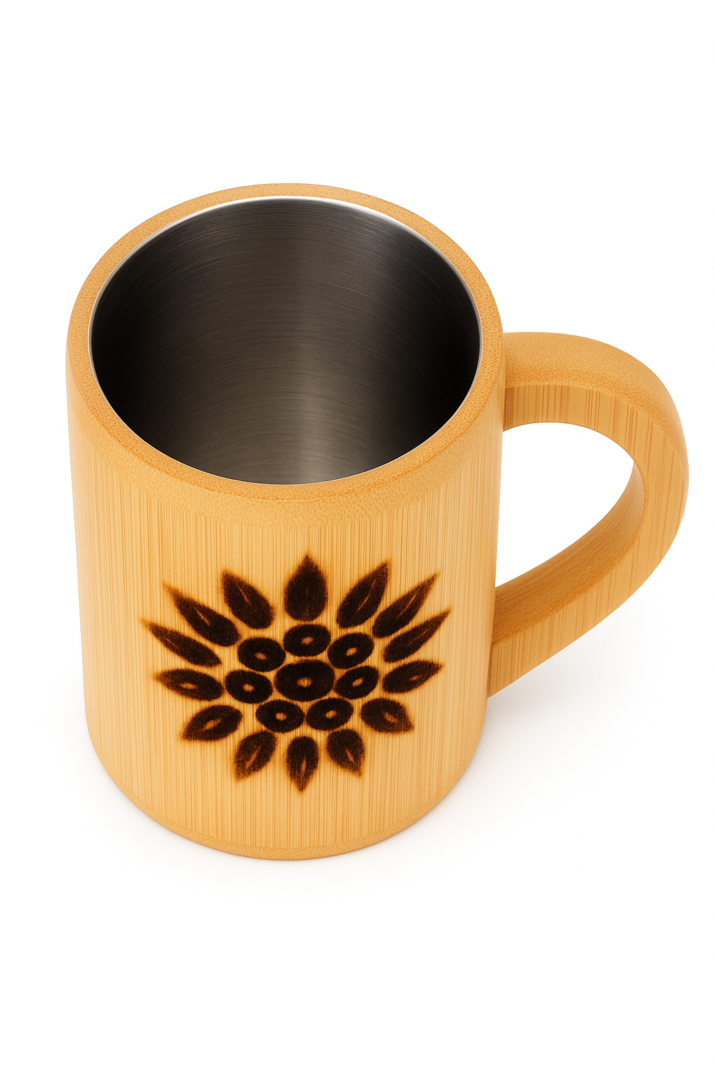 🌿 Eco-Friendly Bamboo Mug with Floral Burnt Design – Sustainable & Stylish